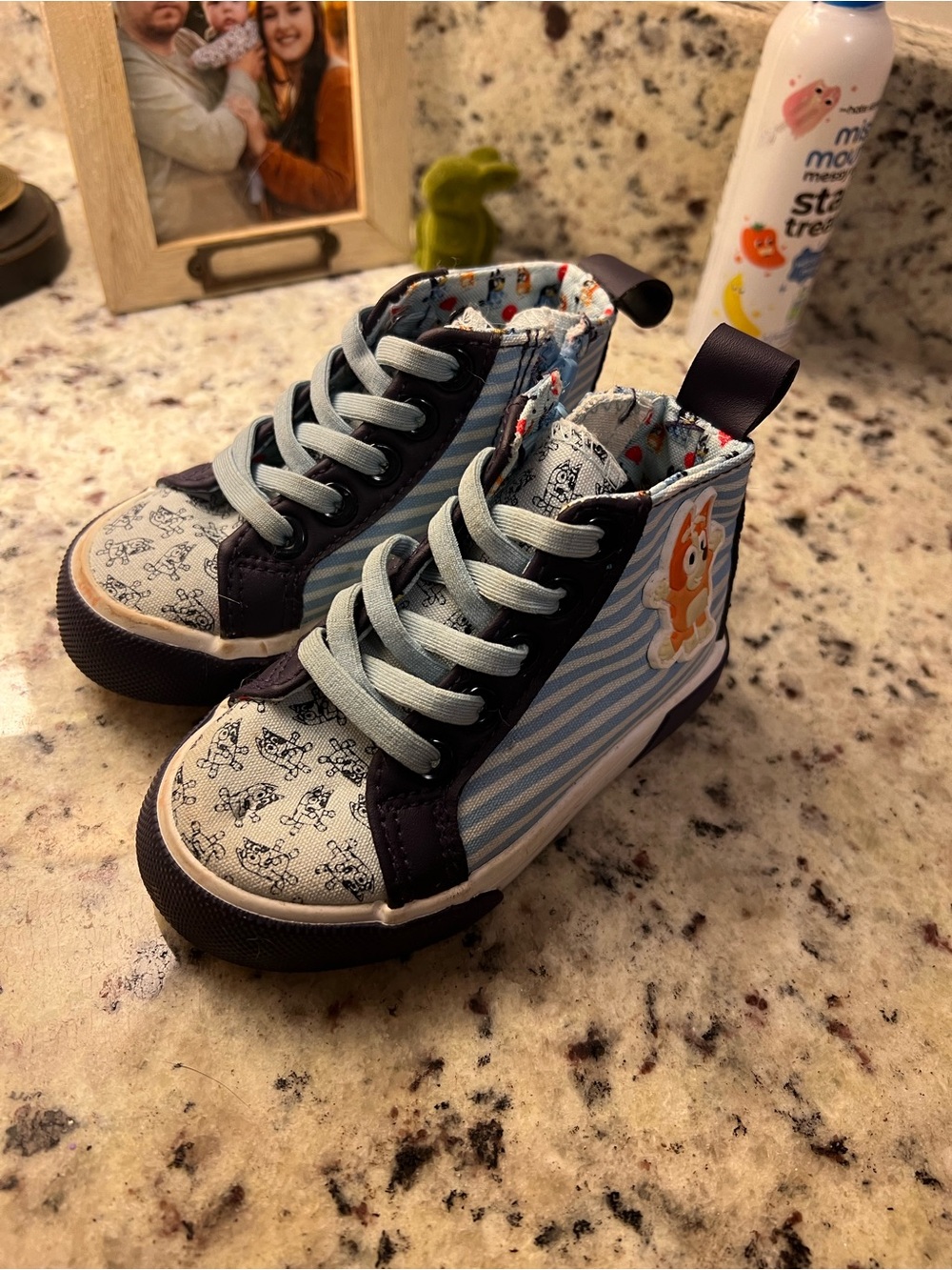 Bluey Kids High-Top Sneakers in Light Blue Stripe with Cartoon Accent
